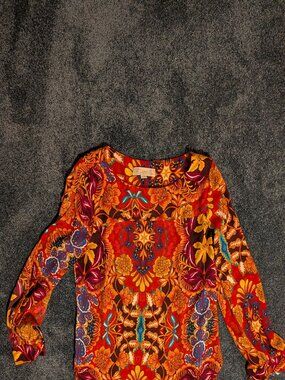 LOFT Bright Floral Split Long Sleeve Chiffon Blouse